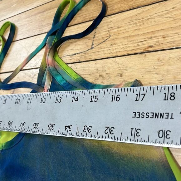 SOPRANO Green Blue Sheer Criss Cross Strap Camisole Colorful Stripe Button S Y2k - Picture 8 of 11